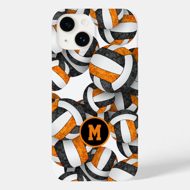 Coques Case-Mate iPhone Black orange monogrammed filles volleyball (Verso)