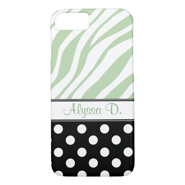 Coques Case-Mate iPhone Black Polka Dot Green Zebra Imprimer iPhone 7 Coqu (Dos)