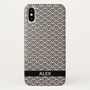 Case-Mate iPhone Case Black Seigaiha Motif japonais Nom personnalisé