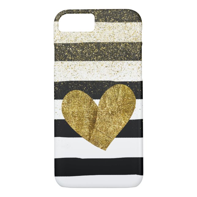 Coques Case-Mate iPhone Black Stripes Gold Heart Parties scintillant Shimm (Dos)
