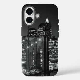 Coques iPhone 16 Black White Brooklyn Bridge New York Nuit