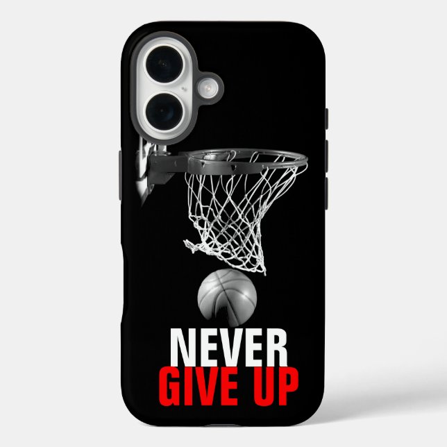 Coques Case-Mate iPhone Black White Never Give Up Success Basketball (Verso)