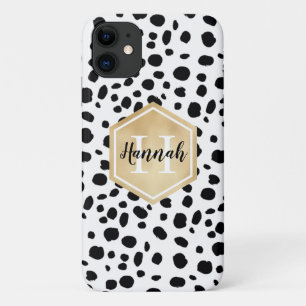 Case-Mate iPhone Case Black White Spots Motif Gold Monogramme