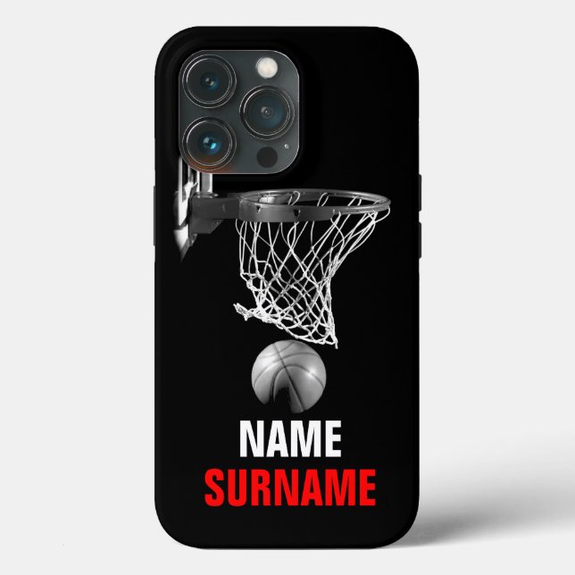 Coques Case-Mate iPhone Black White Your Name Surname Basketball (Verso)