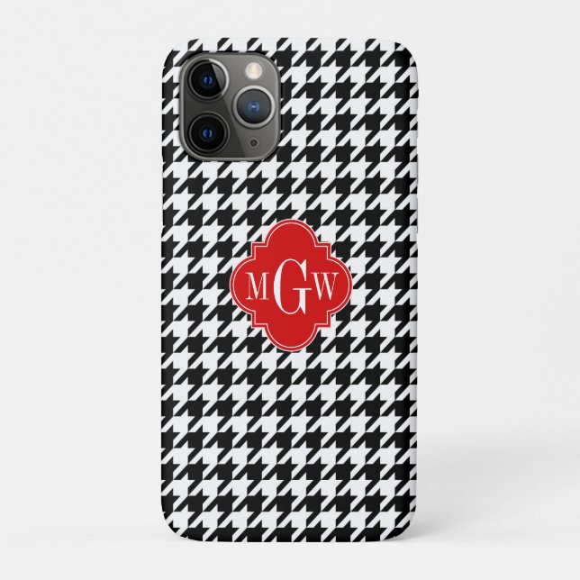 Coques Case-Mate iPhone Black Wht Houndstooth Red Quatrefoil (Dos)