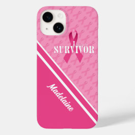 Coque Pour iPhone 14 Blanc avec rose Ruban Cancer Survivant