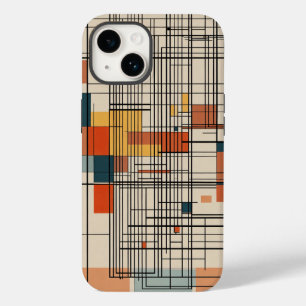 Coque Pour iPhone 14 blanc brun et bleu noir petites lignes
