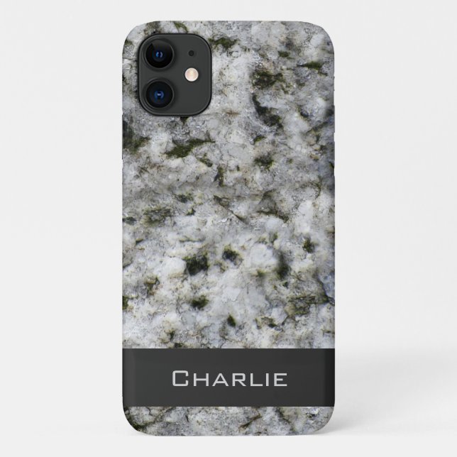 Coques Case-Mate iPhone Blanc de roche de granit avec le nom (Dos)