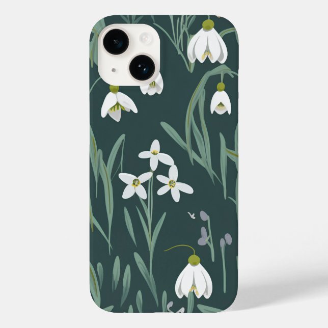 Coques Case-Mate iPhone Blancs De Neige Fleurs Sur Vert (Verso)