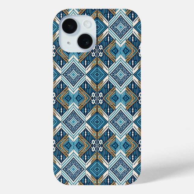 Coques Case-Mate iPhone Blaue symetrisches Boho Muster 18583 b xl (Verso)