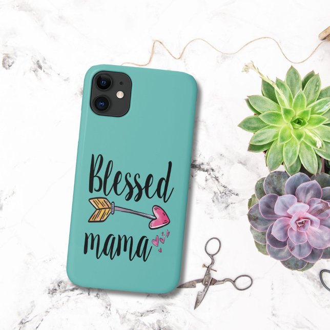 Coques Case-Mate iPhone Blessed Mama cadeau pour Maman Turquoise iPhone 15 (Blessed Mama iPhone case. Gift for mom birthday, Mother's day. Teal Turquoise )