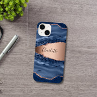 Bleu agate marbre rose or nom script