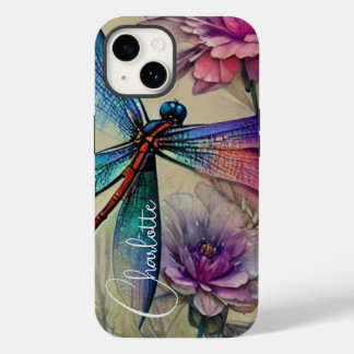 Coque Pour iPhone 14 Bleu Aquarelle libellule, Personnaliser