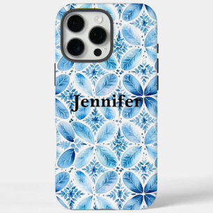 Coques iPhone 16 Pro Max Bleu blanc Batik Floral