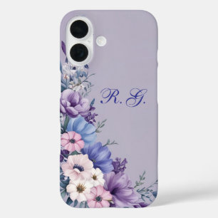 Coques iPhone 16 Bleu, blanc, rose et pourpre délicats fleurs estiv