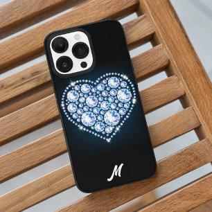 Coque Pour Pour iPhone 14 Pro Max Bleu brillant Coeur Diamant Élégant Saint Valentin