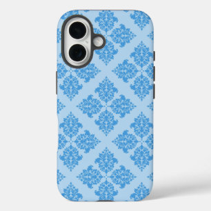 Coques iPhone 16 Bleu ciel Damassé Marocain