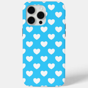Coque iPhone 15 Pro Max Bleu Clair - Coeurs Pointe Polka Stylish