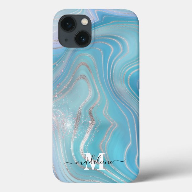 Coques Case-Mate iPhone Bleu cristal marbre Iridescente Agate (Verso)