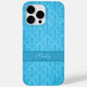 Coques Pour iPhone Bleu damassé Fleur de Lis