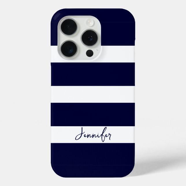 Coques Case-Mate iPhone Bleu de marine et rayures blanches (Verso)