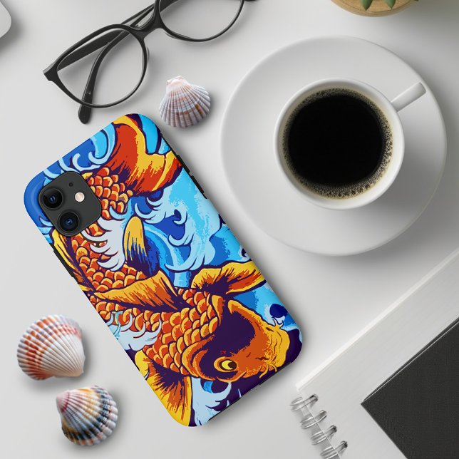 Coques Case-Mate iPhone Bleu de poisson orange Koi (Créateur téléchargé)