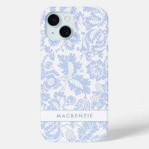 Coque Pour iPhone 15 Bleu élégant Floral Botanique