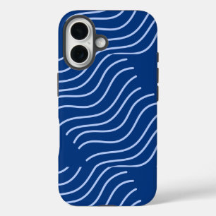 Coques iPhone 16 Bleu esthétique minimaliste Wavy Patterned