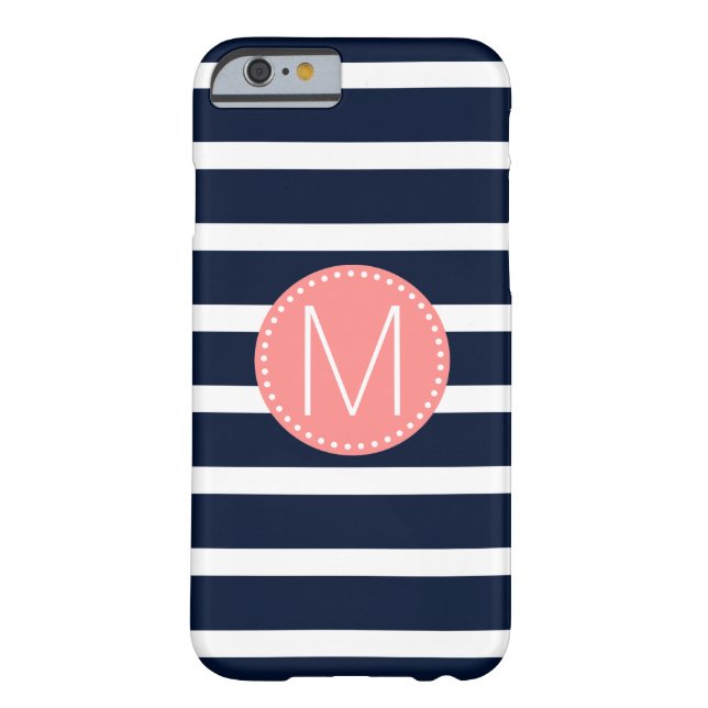 Coques Case-Mate iPhone Bleu et blanc de la marine avec monogramme de cora (Dos)