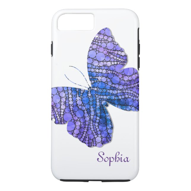 Coques Case-Mate iPhone Bleu et papillon pourpre de parties scintillantes (Dos)