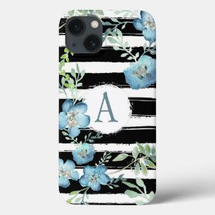 Case-Mate iPhone Case Bleu floral rayé monogramme