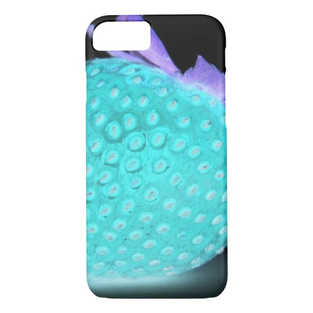 Coques Case-Mate iPhone Bleu fraise fruit neon mignon noir (Dos)