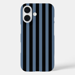 Coques iPhone 16 Bleu gris et noir rayures