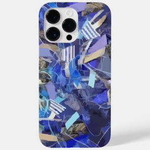 Coque Pour Pour iPhone 14 Pro Max Bleu indigo blanc gris abstrait bandes géométrique