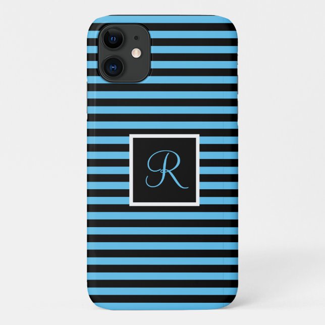 Coques Case-Mate iPhone Bleu initial et noir personnalisé triés (Dos)