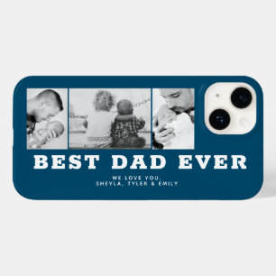 Coque Pour iPhone 14 Bleu Meilleur papa Jamais Père's Day 3 Photo Colla