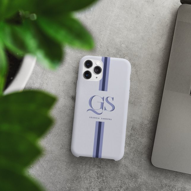 Coques Case-Mate iPhone Bleu | Monogramme à rayures chics (Créateur téléchargé)