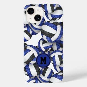 Coque Pour iPhone 14 Bleu noir monogrammed filles volleyball