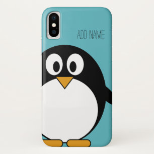 Coques Pour iPhone Bleu nommé fait sur commande de pingouin mignon d