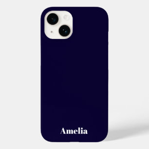 Coque Pour iPhone 14 Bleu Nuit Élégant Nom Personnalisé Blanc