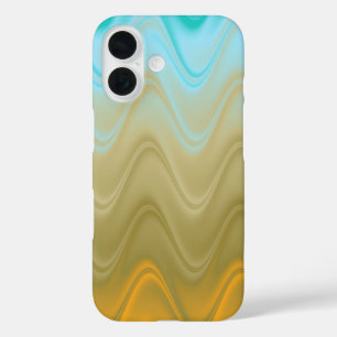 Coques iPhone 16 Bleu Ondulé Vert Orange Abstrait