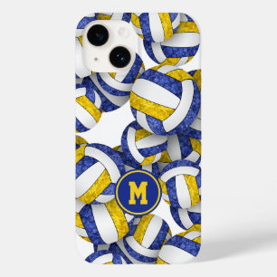 Coque Pour iPhone 14 Bleu or monogrammé girly volleyballs motif