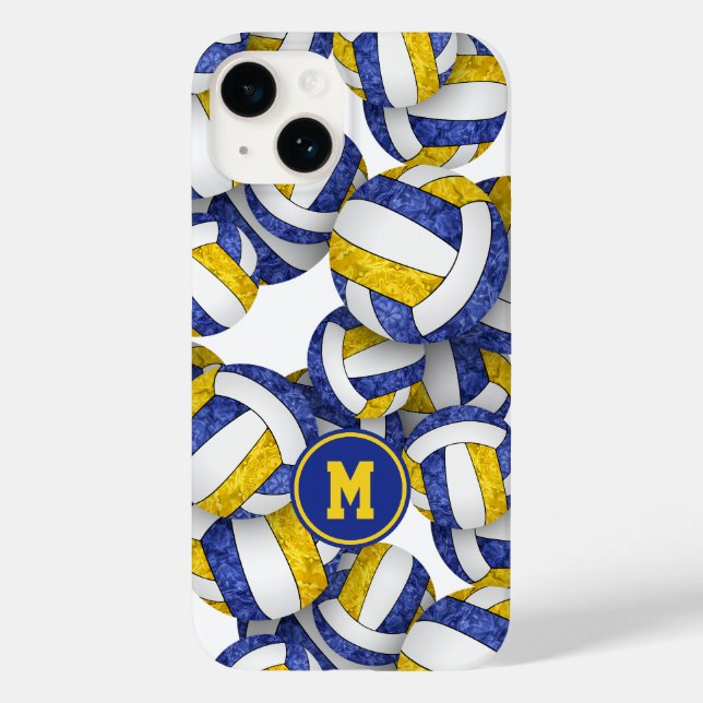 Coques Case-Mate iPhone Bleu or monogrammé girly volleyballs motif (Verso)