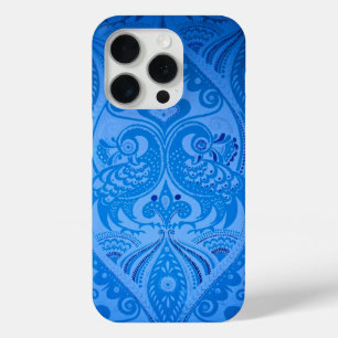 Coque iPhone 15 Pro Bleu Oriental Peacock Birds