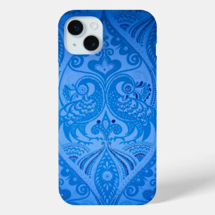 Coque iPhone 15 Mini Bleu Oriental Peacock Birds
