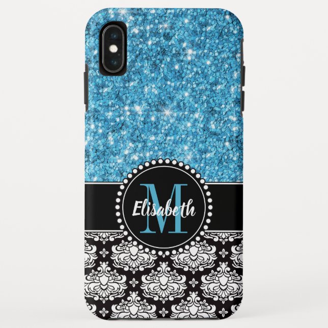 Coques Case-Mate iPhone Bleu Parties scintillant étincelante, Damas, Fille (Dos)