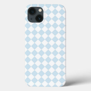 iPhone 13 Coque Bleu pastel et damier blanc