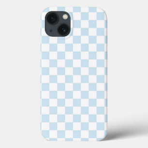 Etui iPhone 13 Bleu pastel et damier blanc