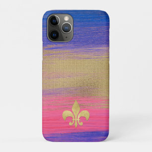 Case-Mate iPhone Case Bleu, PInk, Toile peinte en or avec Fleur de lis