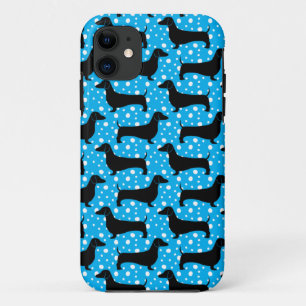 Coque iPhone 11 Bleu Polka Dachshunds